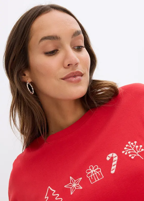 Maglia oversize a maniche lunghe con ricami natalizi, bonprix