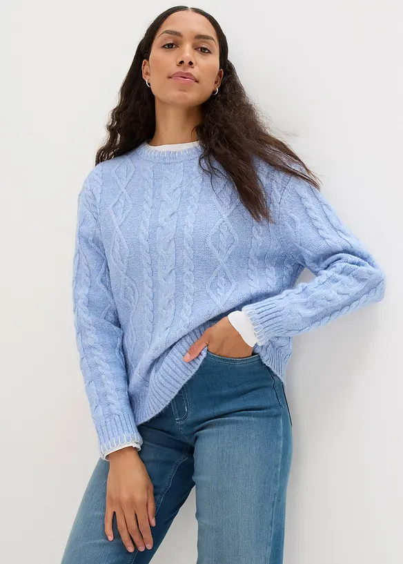 Maglione in filato grosso con lavorazione a trecce, bonprix