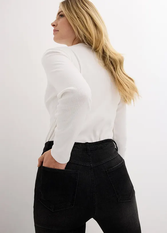 Jeans bootcut con cinta comoda, vita alta, bonprix