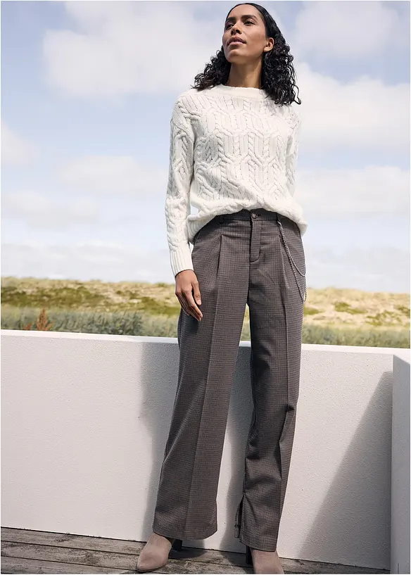 Pantaloni con pinces a quadri e catenina staccabile, bonprix
