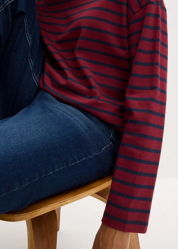 Maglia a maniche lunghe in cotone biologico con scollo leggermente a barca (pacco da 2), bonprix