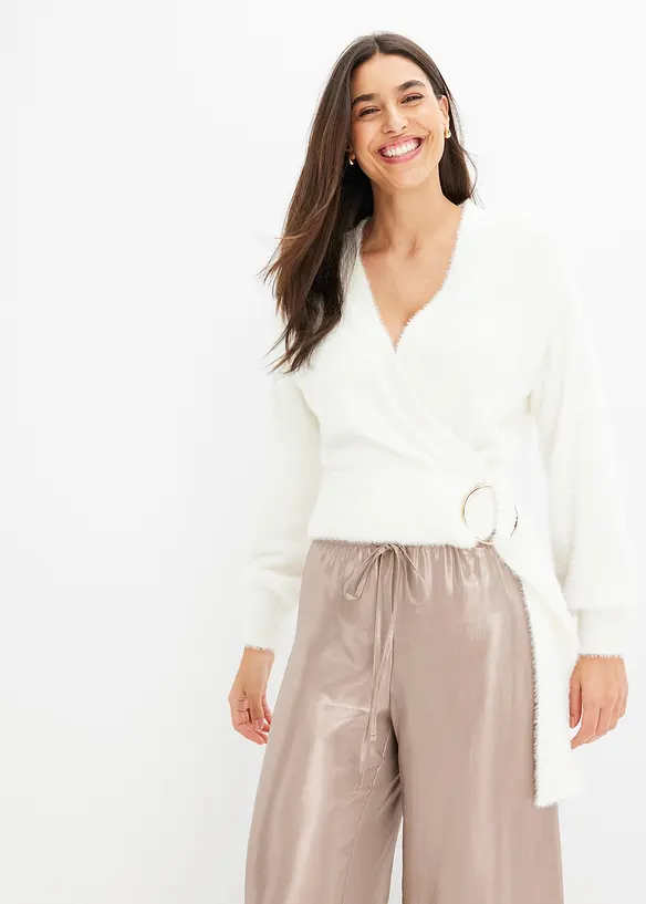 Maglione incrociato con accessorio, bonprix