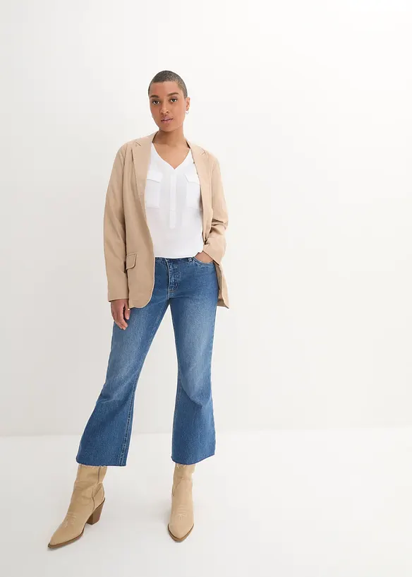 Blusa a maniche lunghe con scollo a V in viscosa fluente, bonprix