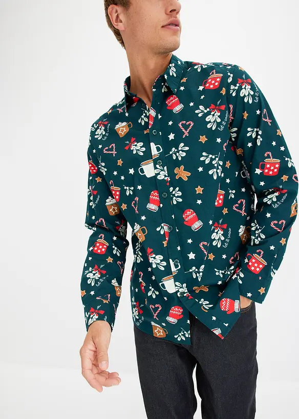 Camicia a maniche lunghe natalizia in puro cotone, bonprix