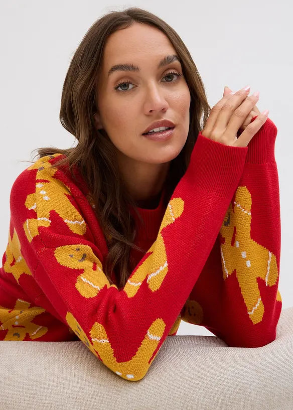 Maglione oversize natalizio con scollo rotondo, bonprix