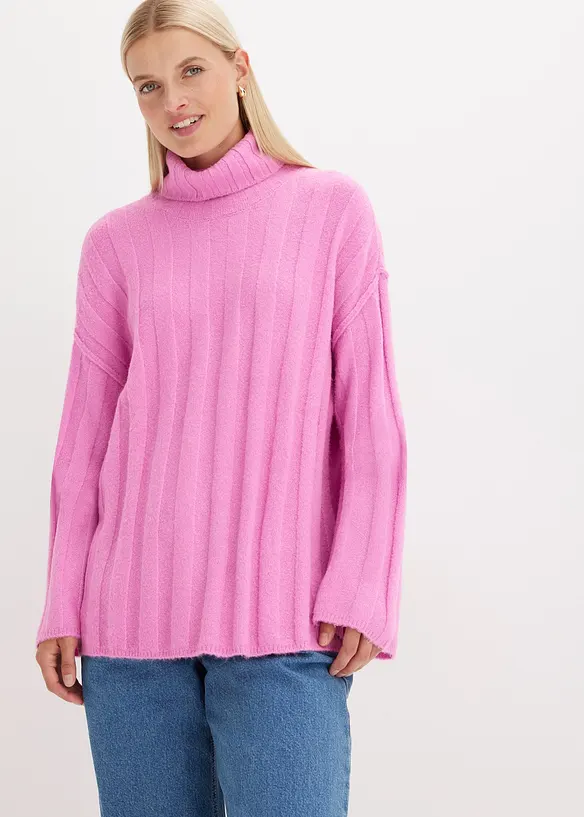 Maglione a coste a collo alto, bonprix