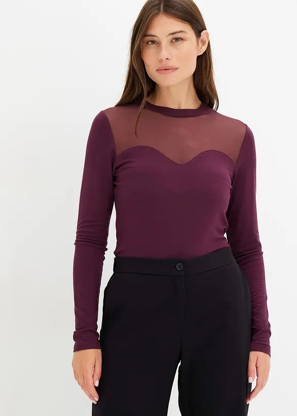 Maglia a maniche lunghe con mesh, bonprix