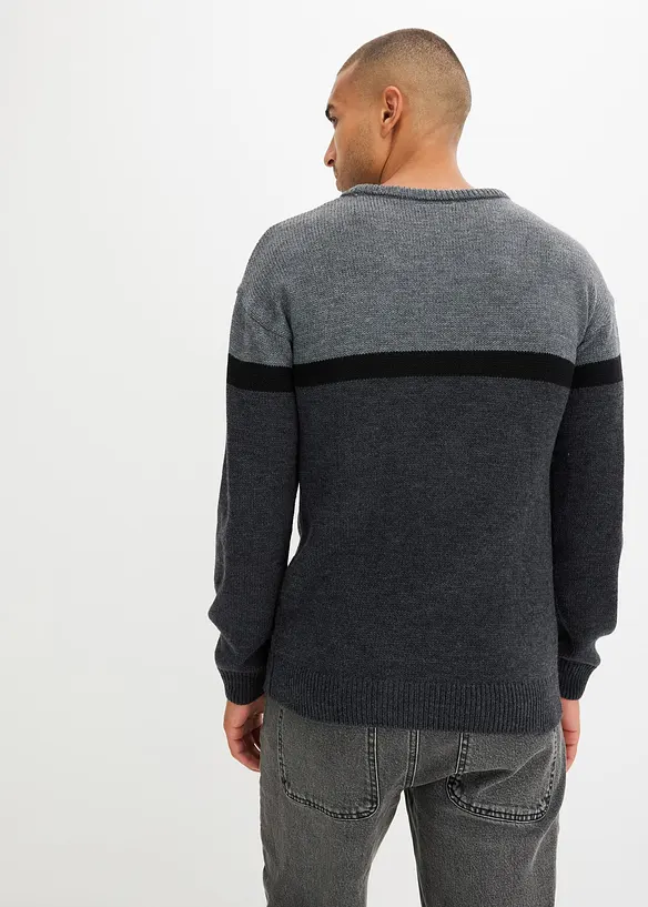 Maglione pratico a girocollo con motivo color block, bonprix