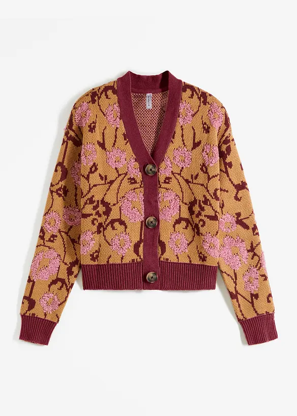 Cardigan in filato grosso a fiori, bonprix