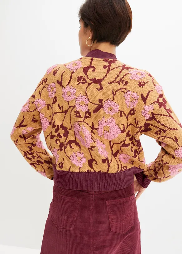 Cardigan in filato grosso a fiori, bonprix