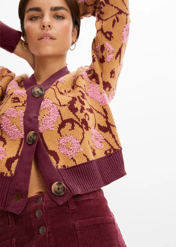 Cardigan in filato grosso a fiori, bonprix
