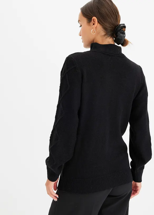 Maglione con zip, colletto e motivo a treccia, bonprix