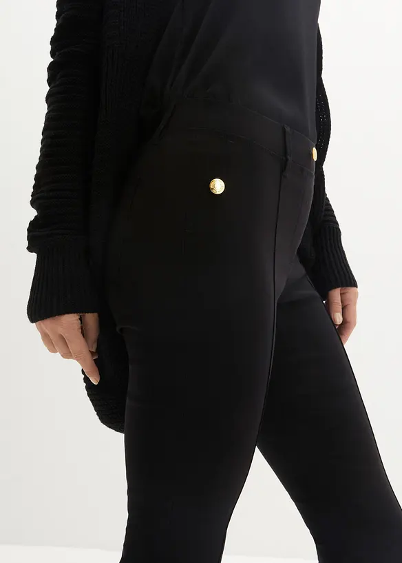Pantaloni elasticizzati con elastico in vita e bottoni decorativi, bonprix