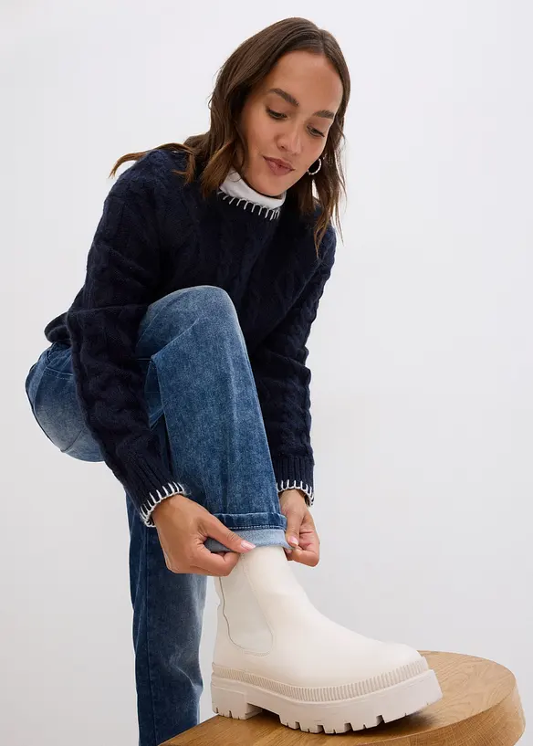 Jeans boyfriend termici, vita media, bonprix