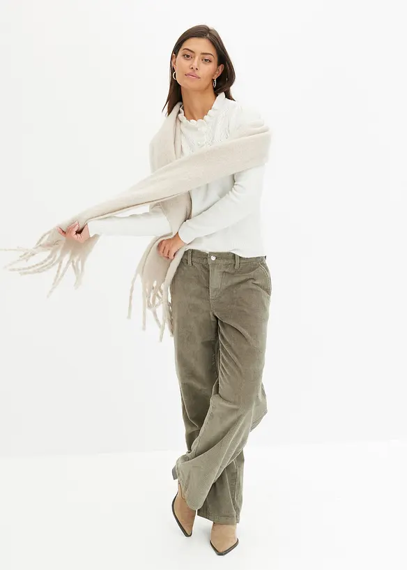 Pantaloni a palazzo in velluto elasticizzato a coste, bonprix