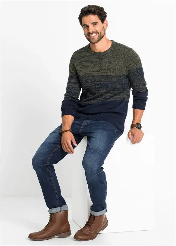 Maglione dalla linea comfort in filato fine misto cotone, bonprix