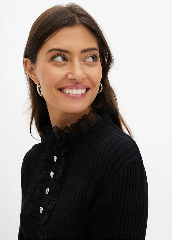 Maglia in filato fine con volant di chiffon, bonprix