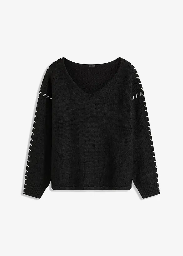 Maglione in filato grosso morbido con cuciture ricamate a contrasto, bonprix