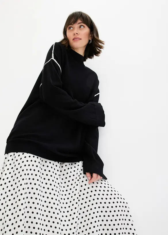 Maglione boxy con cuciture decorative in misto viscosa, bonprix