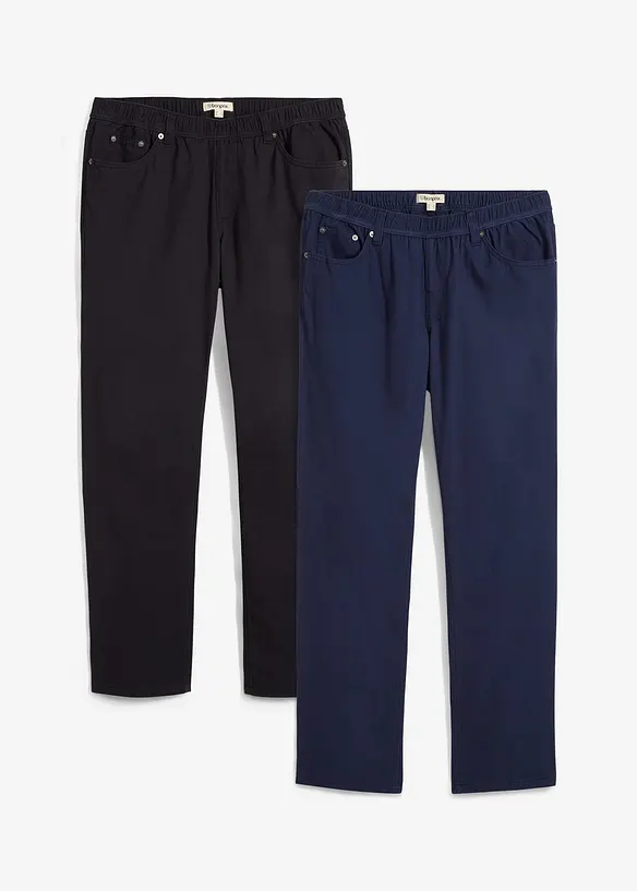 Pantaloni con elastico in vita  regular fit, straight (pacco da 2), bonprix