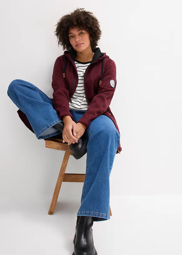 Giacca in pile a maglia con cappuccio, bonprix