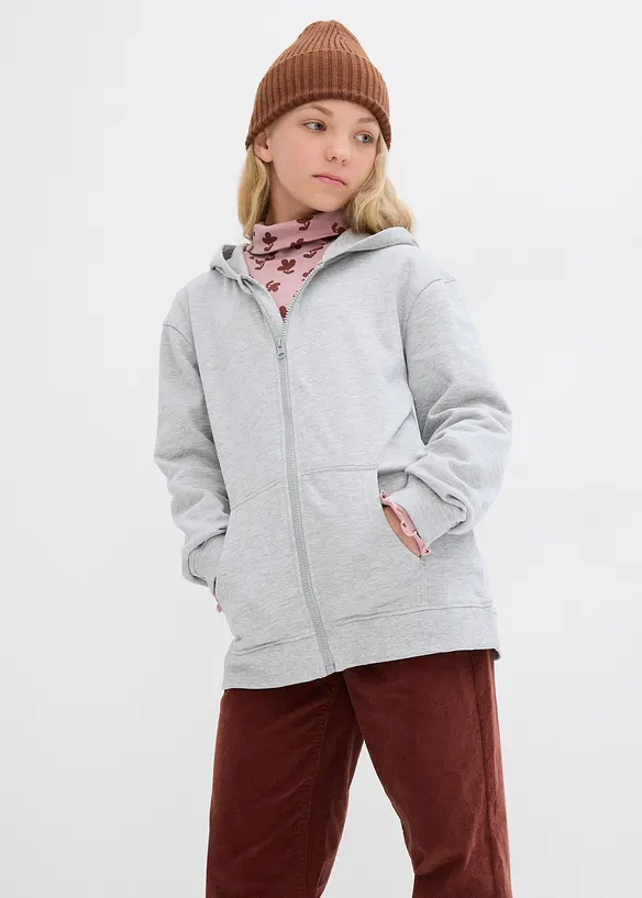 Felpa con zip e cappuccio in morbido misto cotone biologico, bonprix