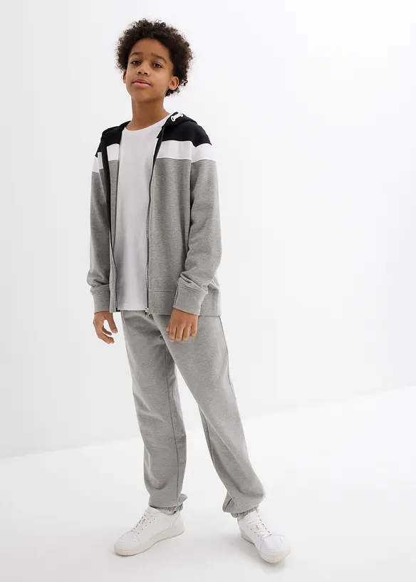 Felpa con zip e cappuccio in misto cotone morbido, bonprix