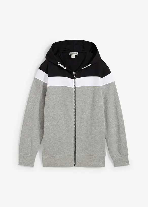Felpa con zip e cappuccio in misto cotone morbido, bonprix