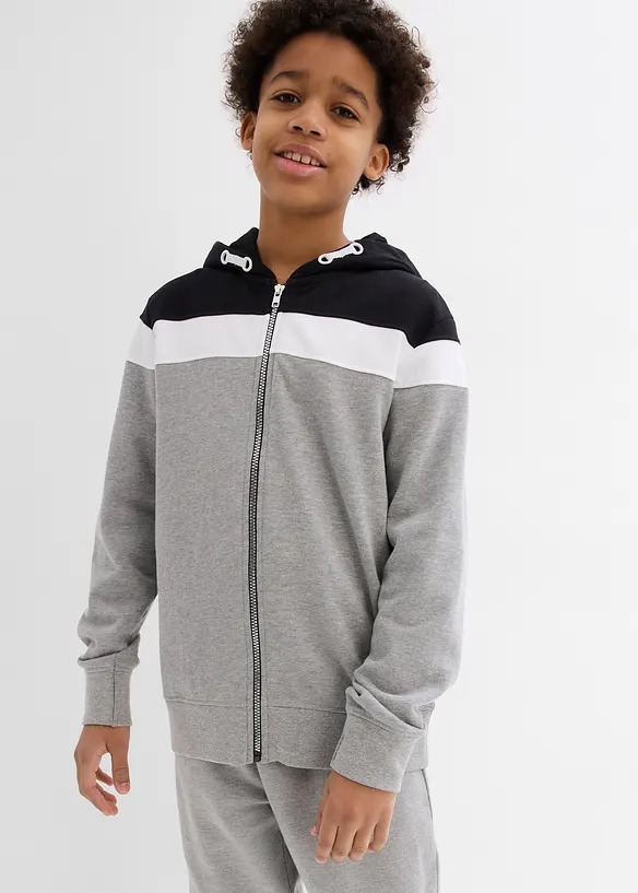 Felpa con zip e cappuccio in misto cotone morbido, bonprix