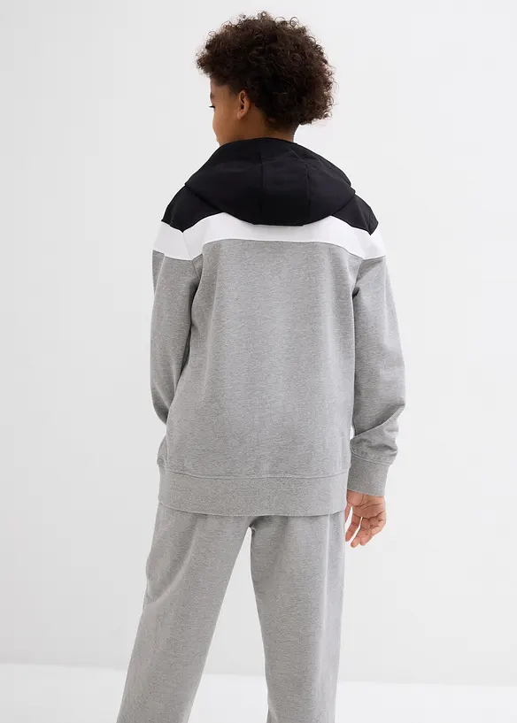 Felpa con zip e cappuccio in misto cotone morbido, bonprix