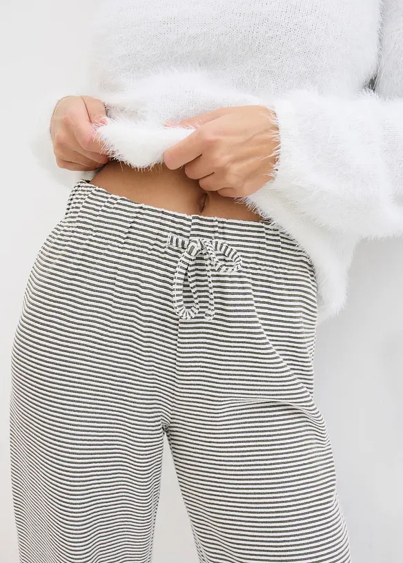 Pantaloni a righe in jersey di misto cotone con cordoncino, bonprix