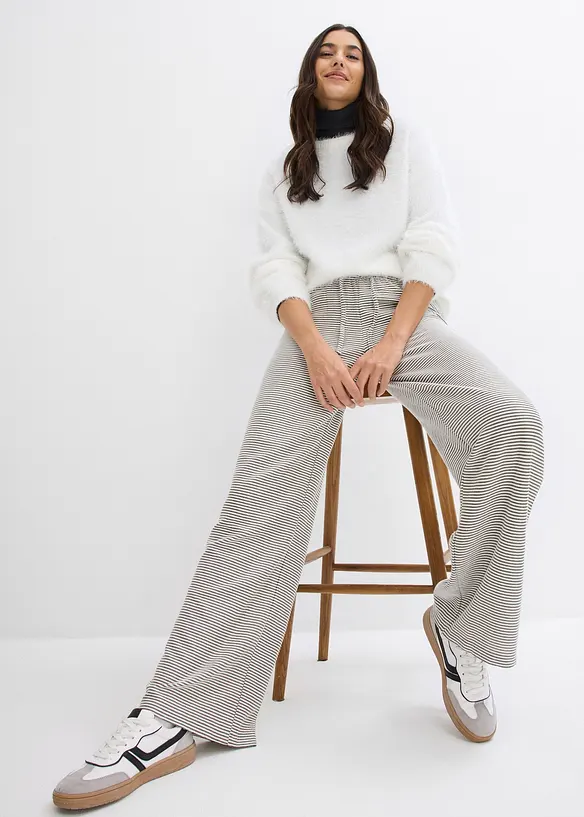 Pantaloni a righe in jersey di misto cotone con cordoncino, bonprix