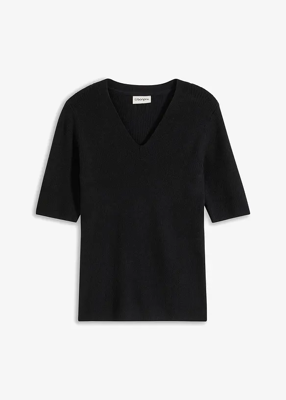 Maglione a coste con viscosa a maniche corte, bonprix