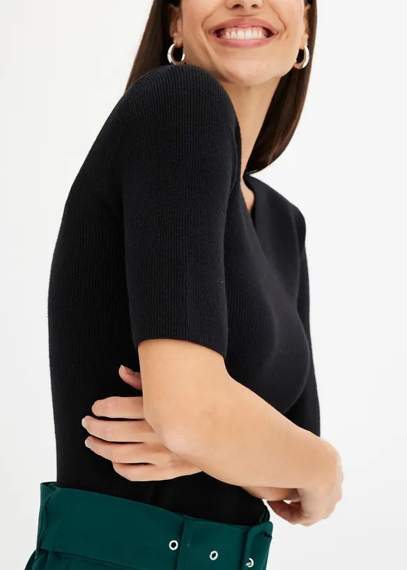 Maglione a coste con viscosa a maniche corte, bonprix