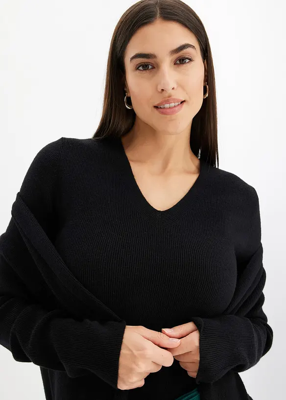 Maglione a coste con viscosa a maniche corte, bonprix