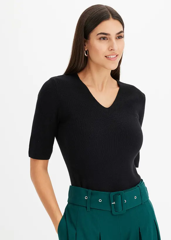 Maglione a coste con viscosa a maniche corte, bonprix