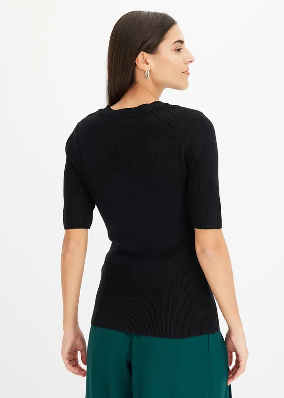 Maglione a coste con viscosa a maniche corte, bonprix