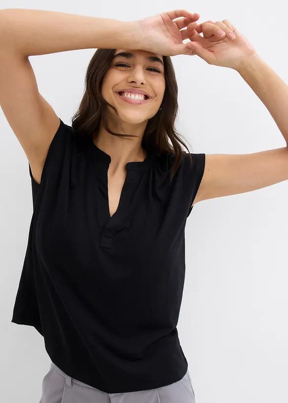 Maglia serafino a maniche corte in misto viscosa, bonprix