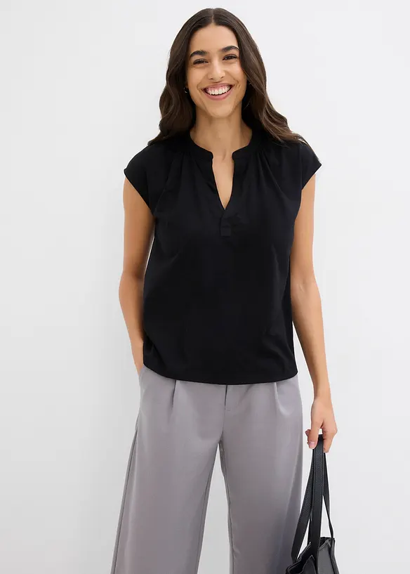 Maglia serafino a maniche corte in misto viscosa, bonprix