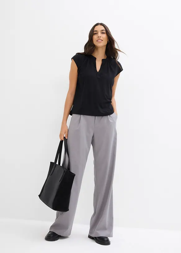 Maglia serafino a maniche corte in misto viscosa, bonprix