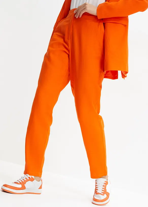 Pantaloni cropped in misto lino e viscosa, vita alta, bonprix