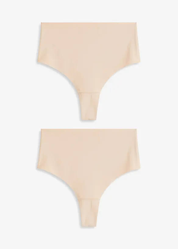 Perizoma a vita alta contenitivo, senza cuciture, con effetto modellante leggero (pacco da 2 paia), bonprix