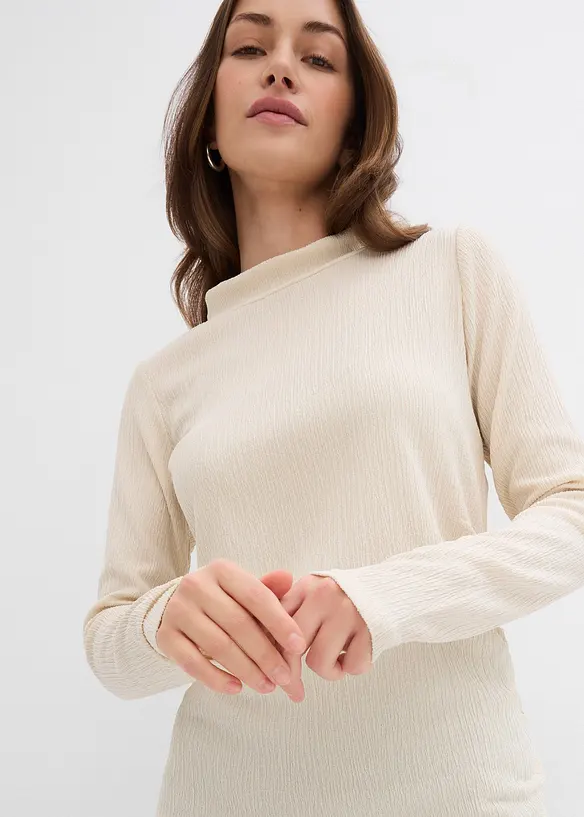 Maglia a maniche lunghe in crêpe strutturato, bonprix