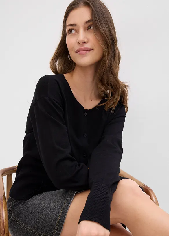 Cardigan in filato fine di misto cotone, bonprix
