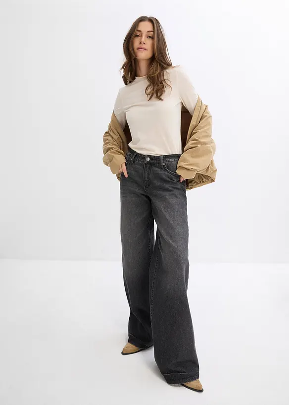 Jeans wide leg lunghi, low strech, vita media, bonprix