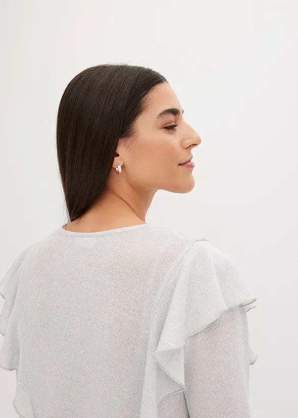 Maglia con lurex, maniche a 3/4 e volant, bonprix