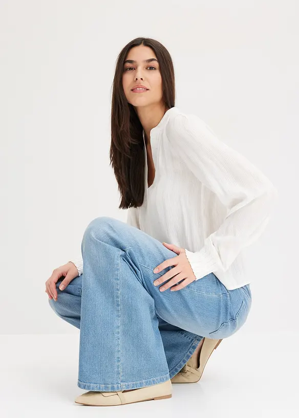Blusa crinkle con lurex, bonprix