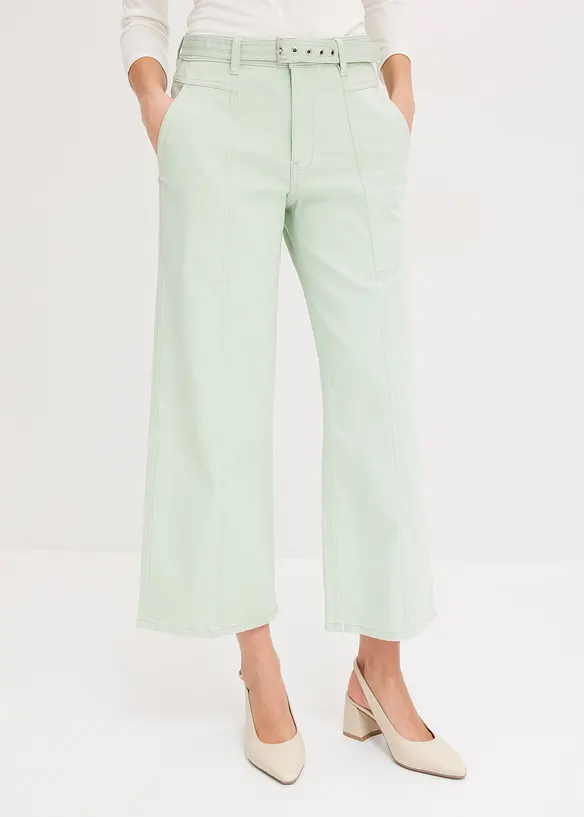 Pantaloni culotte elasticizzati in twill con cintura, bonprix