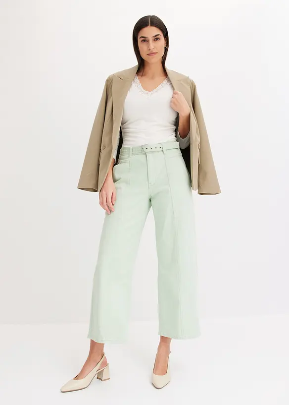 Pantaloni culotte elasticizzati in twill con cintura, bonprix