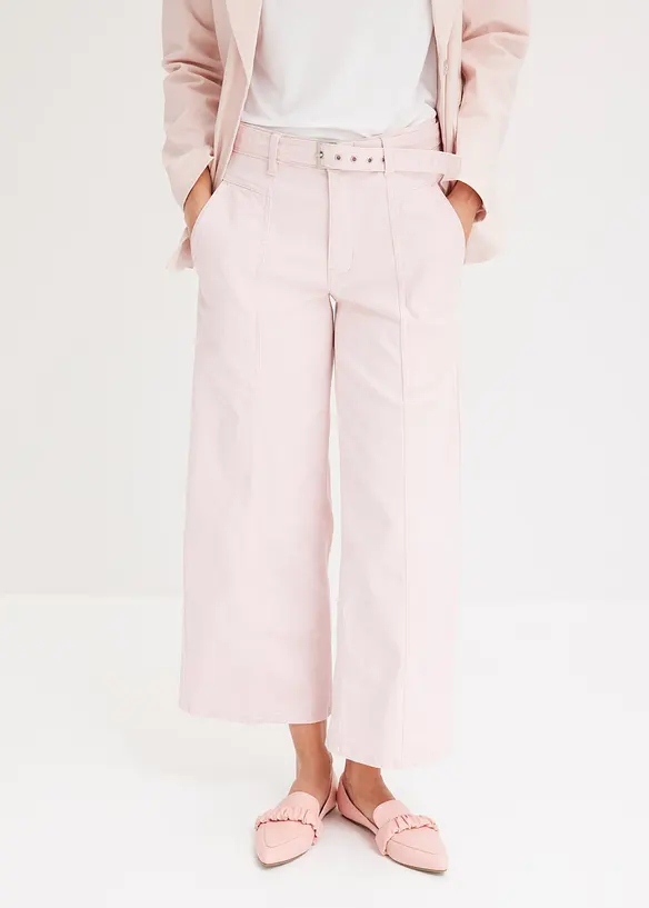 Pantaloni culotte elasticizzati in twill con cintura, bonprix